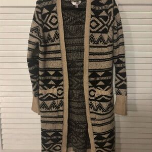 No Boundaries Black and Cream Geometric Cardigan